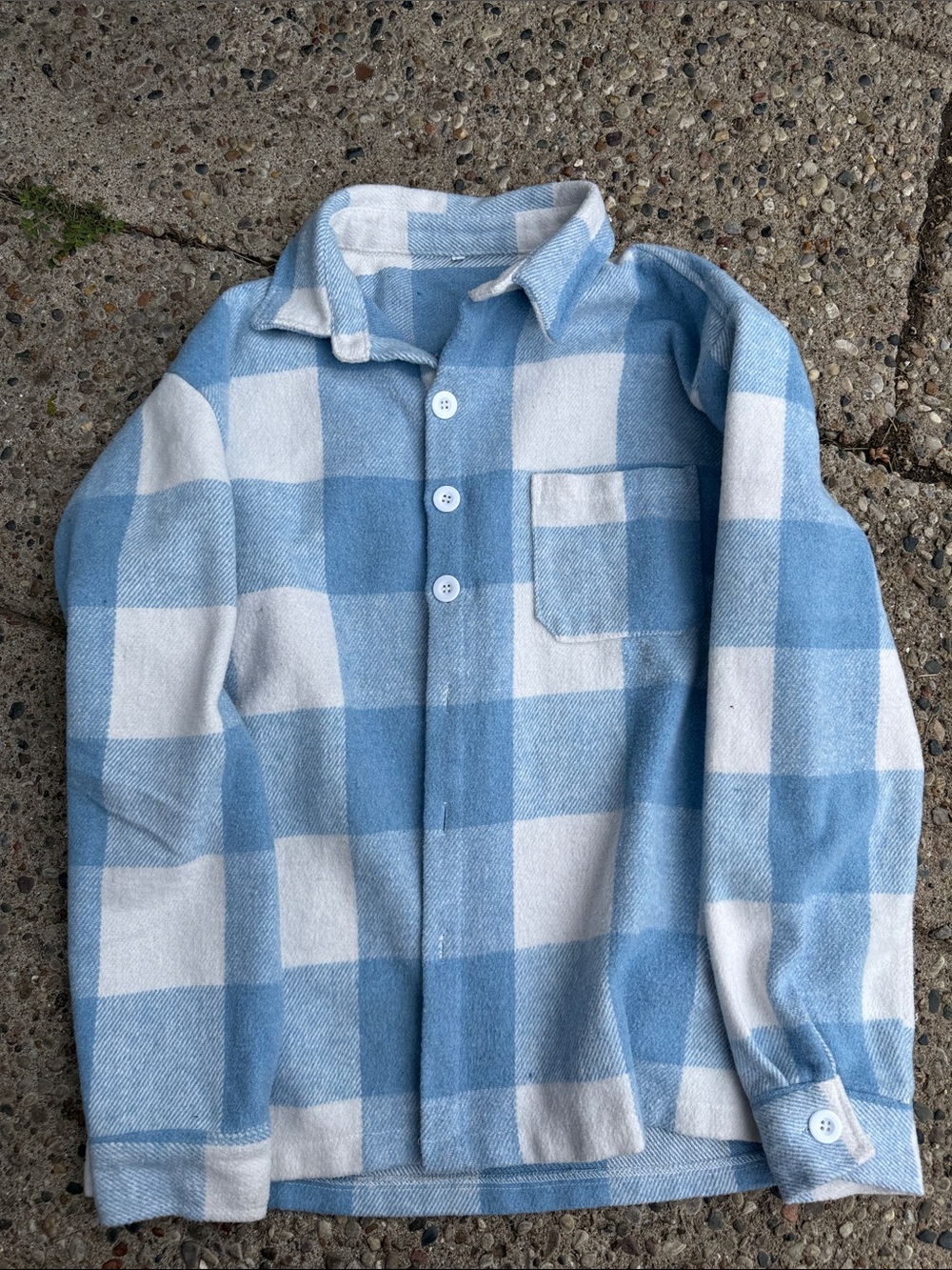 Light Blue & White Check Button-Down Shirt Jacket